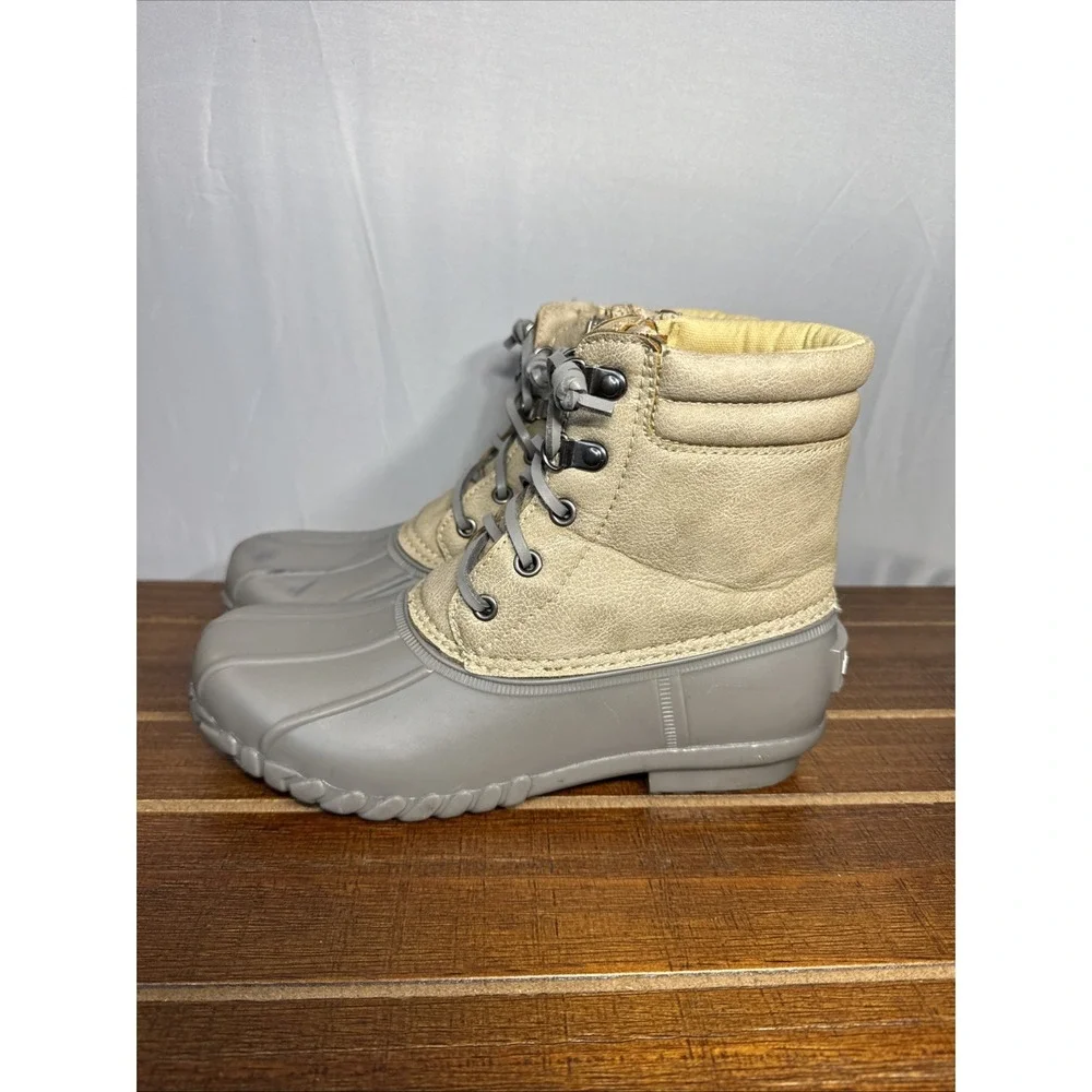 NAUTICA Women's Size 7 Gray & Tan Sea Ripple DUCK BOOTS Rain Winter Cold Weather